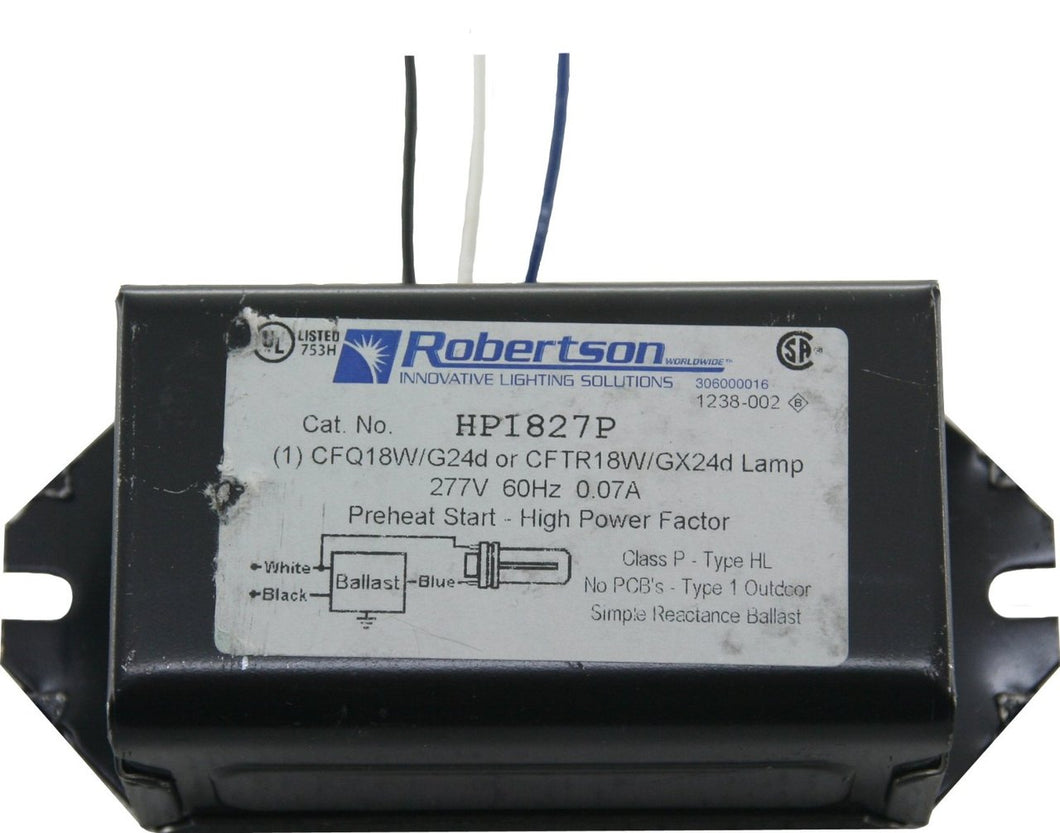 Robertson HP1827P /F Mag 18W CFL 2-Pin Ballast - 277V - HPF