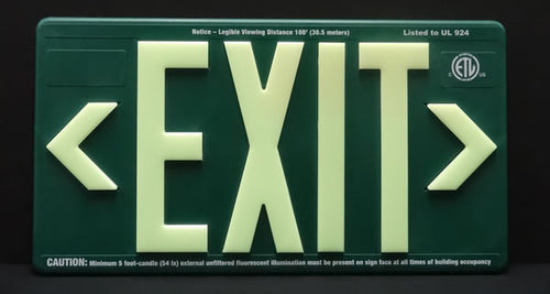 100' Photoluminescent Green Exit Sign - UL924 **Outdoor Rated**